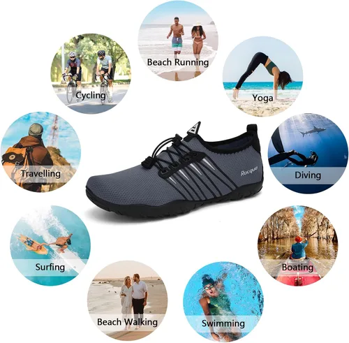 Vista 2 de Racqua Zapatos de agua de secado rápido, descalzos, acuáticos, deportes, playa, piscina, natación, surf, buceo, para hombres y mujeres