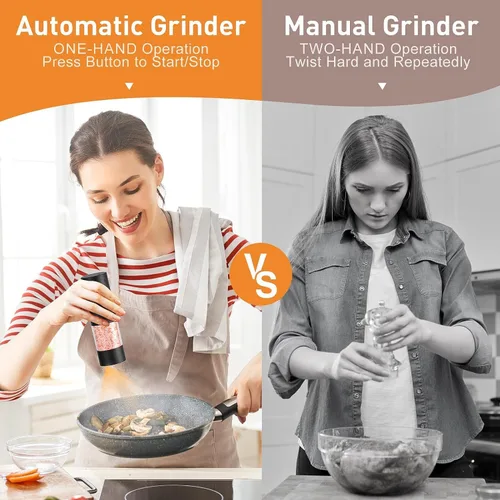 Vista 5 de Juego de molinillo eléctrico de sal y pimienta, molinillo automático de sal y pimienta con gran capacidad, luz LED, grosor ajustable para cocina