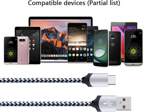 Vista 6 de Paquete de 5 cables USB tipo C rápidos de 6 pies para Samsung Galaxy S25 Edge S25+ Plus Ultra S24 S23 S22 S21 S20 FE Ultra S10 S10+ S9 S8 Plus Note