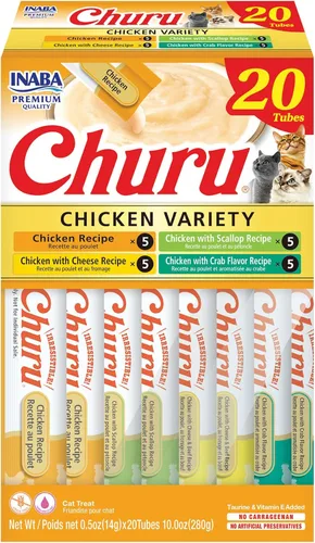 Vista 28 de INABA - Golosinas Churu para gatos, puré cremoso para gatos, sin cereales, que se puede lamer y exprimir / suplemento con vitamina E y taurina, 0.5
