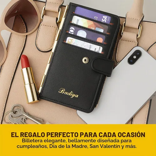 Vista 6 de Badiya Tarjetero de crédito para mujer, cartera RFID para mujer, organizador de tarjetas plegable delgado con funda para múltiples tarjetas