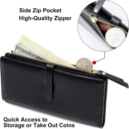 Vista 31 de Billeteras delgadas para mujer, tarjetero RFID plegable con bolsillo con cremallera, Mandala azul, Delgado