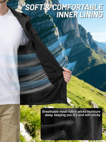 Vista 5 de SWISSWELL Mens Rain Jacket & Coats Packable Lightweight Waterproof Hooded 017-negro