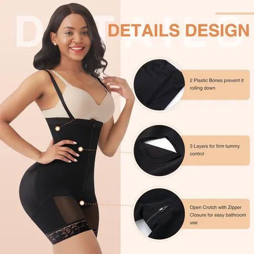 Vista 3 de FeelinGirl Fajas colombianas moldeadoras para mujer con control de abdomen faja moldeadora de glúteos y busto abierto moldeadora de muslos más