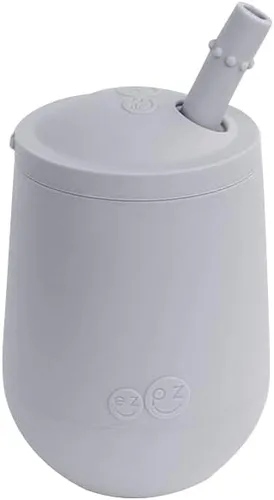 Vista 9 de ezpz Taza Mini + Sistema de Entrenamiento con Pajita (Azul) - 9 Meses+ - Taza de Entrenamiento 100% de Silicona para Bebés + Niños Pequeños