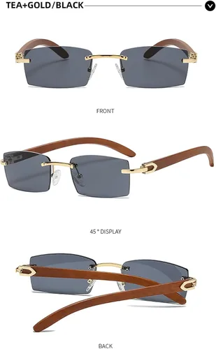 Vista 3 de Heptagram - Lentes de sol rectangulares sin montura para mujeres y hombres, gángster de los años 90, sin marco, retro, vintage, de moda