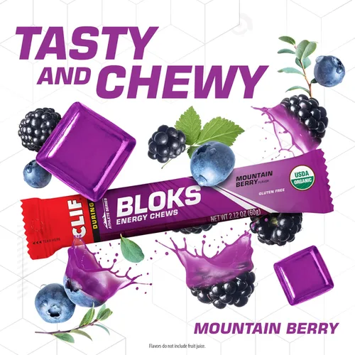 Vista 2 de CLIF BLOKS - Sabor Mountain Berry - Masticables energéticos - Sin OGM - A base de plantas - Combustible rápido para ciclismo y running