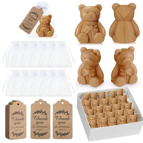 Vista 8 de Buryeah Juego de 48 regalos de oso para baby shower para invitados, jabón de oso pequeño con etiquetas de agradecimiento, jabón hecho a mano