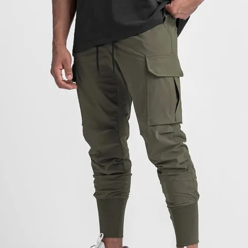 Vista 2 de Men's Ankle Cargo Pants Stretch Slim Fit Multi-Pockets Pant Casual Loose Fit Sport Running Jogger Pant Long Trousers