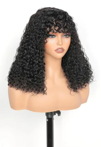 Vista 12 de Peluca Bob con Flequillo de Cabello Humano Water Wave Cierre de Encaje HD de 2x4 Pelucas Rizadas Frontales de Cabello Humano Peluca con Flequillo