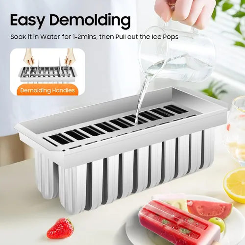 Vista 4 de 20 moldes para helados de acero inoxidable, moldes caseros para paletas de hielo con soporte, máquina reutilizable de congelación rápida, moldes