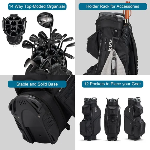 Vista 4 de KVV Bolsa Organizadora de Carrito de Alta Gama, Bolsa de Golf Silenciosa Premium con Asas Duales, 14 Ranuras de Bloqueo para Clubes para Hombre