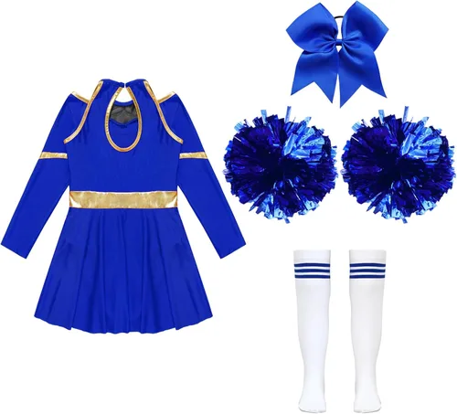 Vista 6 de XUNZOO Uniforme de animadora para niños, disfraz de baile de Halloween, manga larga, trajes de cosplay