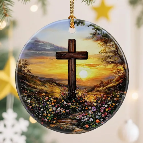 Vista 12 de Adorno de Cruz Católica, Adornos de Navidad Cristianos, Adornos de Árbol de Navidad, Decoración Religiosa de Vacaciones Regalos para Cristianos