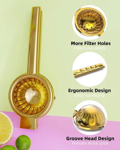 Vista 5 de Exprimidor de limón de acero inoxidable – Cuenco exprimidor de metal sólido resistente – Exprimidor manual grande de cítricos y exprimidor de lima