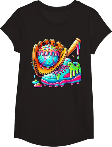 Vista 5 de Ice Cream Drip Baseball Stuff Baseball Drip For Boys Graphic T-Shirt, Negro -, Pequeña