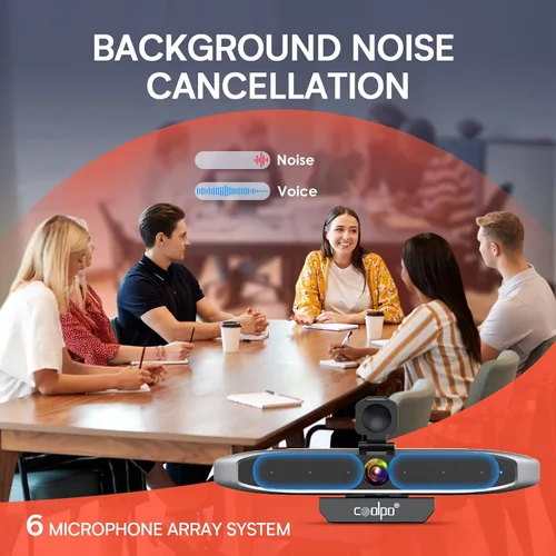 Vista 7 de COOLPO Cámara web 4K de videoconferencia, enfoque inteligente de control de gestos, encuadre automático AI con FoV de 110°, reducción de ruido