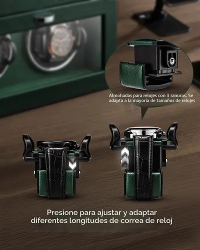 Vista 5 de VLANDO - Bobinadora doble para relojes automáticos con bandeja de joyas, color verde