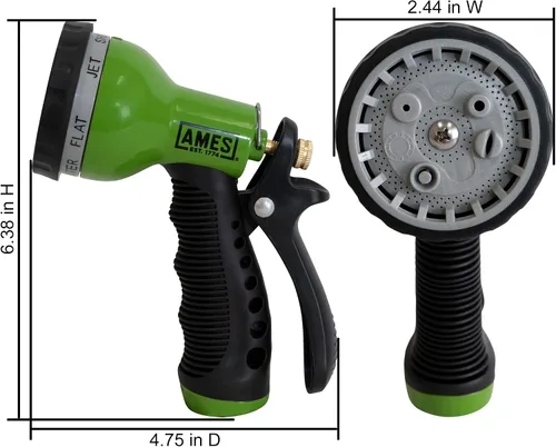 Vista 15 de AMES - Pulverizador de boquilla de manguera de agua, 7 patrones de pulverización, alta presión, resistente, ducha, plano, centro, cono, remojo