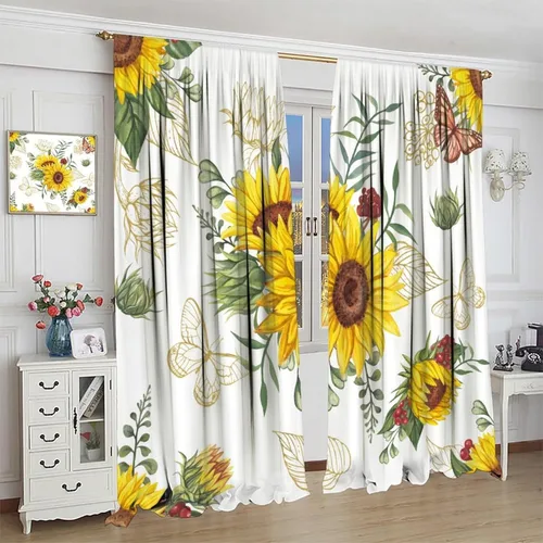 Vista 4 de Cortinas opacas de girasol, diseño natural, de granja, floral, con bolsillo para barra, para ventana, para dormitorio, sala de estar, 42 x 45