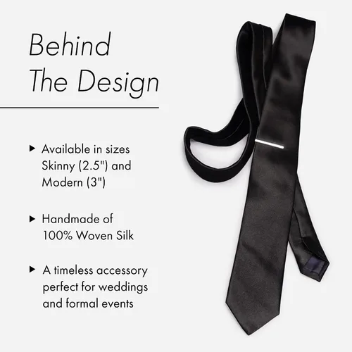 Vista 5 de Tie Bar Skinny - Corbata para hombre, color sólido, satinado, 2.5 x 58 pulgadas