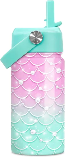Vista 15 de SANDJEST Botella de Agua para Niños con Tapa de Pajita - 12 Oz Botella de Acero Inoxidable Aislada con Dibujo de Animales para Niños y Niñas - Taza