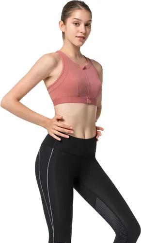 Vista 8 de Yvette Sujetadores deportivos de alto impacto para mujer, con cremallera frontal, brasier deportivo de talla grande para entrenamiento, fitness