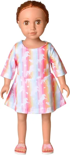 Vista 4 de Qpancy Vestidos a juego para muñecas y niñas, trajes de unicornio de manga larga, ropa de algodón