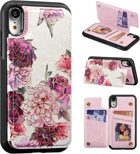 Vista 87 de UEEBAI Funda tipo cartera para iPhone 13 con tarjeteros, piel sintética, diseño floral, función atril, bloqueo RFID, doble cierre magnético, funda