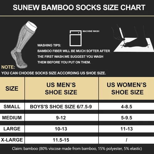 Vista 2 de Sunew 6 pares de calcetines de bambú de viscosa, unisex acolchados cómodos tipo crew para entrenamiento y senderismo