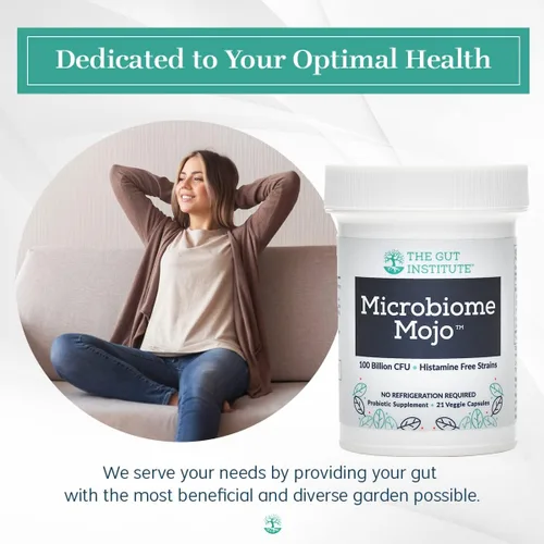 Vista 6 de Microbiome Mojo - Probióticos 2 en 1 de alta potencia, 100 mil millones de UFC más 500 millones de probióticos viables a base de suelo por cápsula