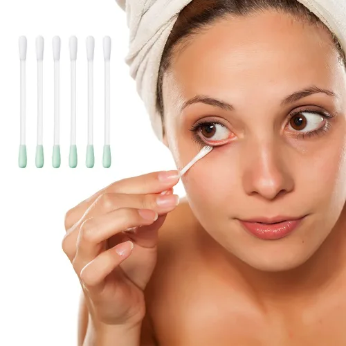 Vista 6 de 50 hisopos de algodón para desmaquillar – hisopos de algodón desechables rellenos de vitamina E para ojos/labios/cejas/pestañas, correctores
