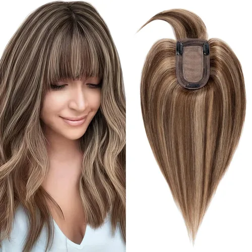 Vista 10 de SEGO Topes de cabello para mujeres de cabello humano real con cabello delgado, topes de cabello con clip frontal de 150% de densidad con base