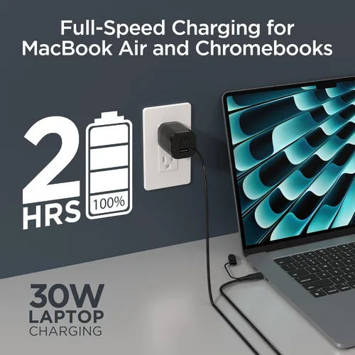Vista 4 de Cargador de pared USB-C GaN de 30 W, bolsa de viaje, cable USB-C y Lightning 2 en 1, kit de cable de carga súper rápido para iPhone, iPad, teléfonos