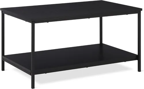 Vista 8 de Amazon Basics - Mesa auxiliar con estante inferior, mesa lateral para sala de estar, marco de acero, madera negra