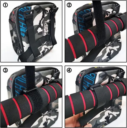 Vista 4 de Cesta de bicicleta para niños, accesorio de decoración de bicicleta delantera de camuflaje para adultos y niños, organizador de bolsa de manillar