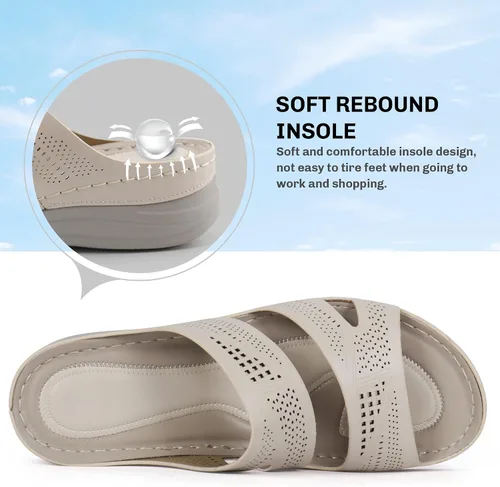 Vista 4 de starmerx Sandalias de plataforma para mujer, cómodas sandalias de plataforma con punta abierta, sandalias acolchadas