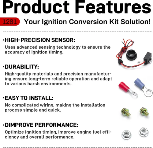 Vista 5 de Kit de conversión de encendido 1281 compatible con Ford 1957-1974 de 8 cilindros, kit ignitor de repuesto para Pertronix