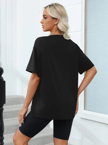 Vista 4 de Camisetas de gran tamaño para mujer, de manga corta, ajuste holgado, para verano, casual, básicas