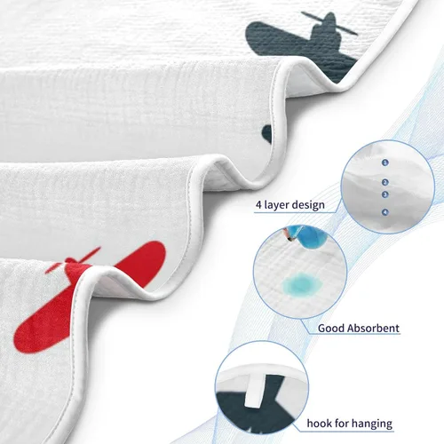 Vista 3 de Kigai Toalla de baño de dibujos animados con diseño de avión de aviones, ultra suave y absorbente, toalla de baño con capucha para bebé recién