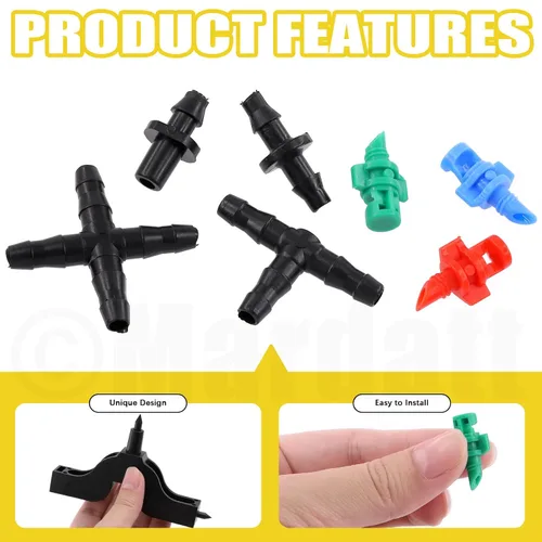 Vista 3 de Kit de accesorios de conectores de púas de riego por goteo de 152 piezas para tubos de 1/4 pulgadas, incluye rociador atomizador de rociador