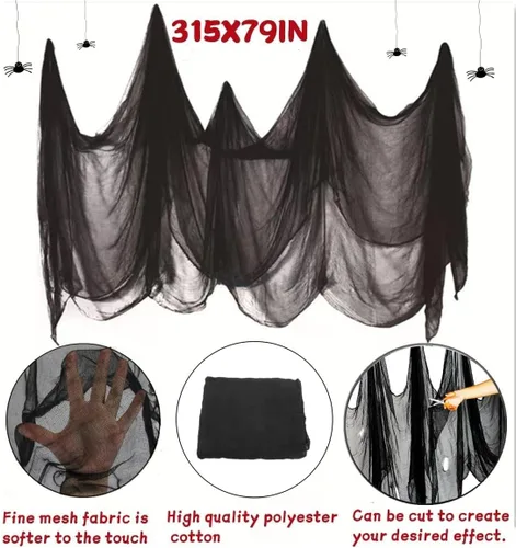 Vista 3 de Niurui Tela espeluznante negra de Halloween de 315 x 79 pulgadas, decoración espeluznante de Halloween para casas encantadas, suministros de fiesta