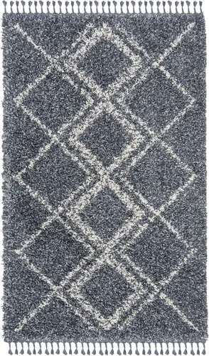 Vista 21 de SAFAVIEH Pro Luxe Shag Collection - Alfombra de pasillo, 2 pies 6 pulgadas x 6 pies, color crema y azul, diseño de borlas bohemias, no desprende