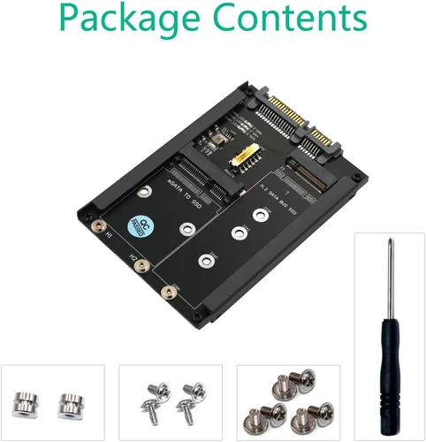 Vista 7 de HLT MSATA y B Key/B&M Key SSD 2 en 1 a SATA III de 2.5" con soporte de marco - Conserva mSATA SSD como unidad SATA de 0.276 in 2.5