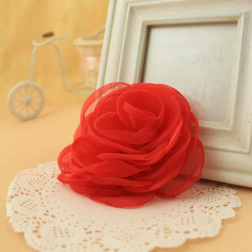 Vista 4 de adorables broches de rosas, clip para el cabello de flores de seda para mujer [joyas], sin metal, Rojo, XOTW05C4
