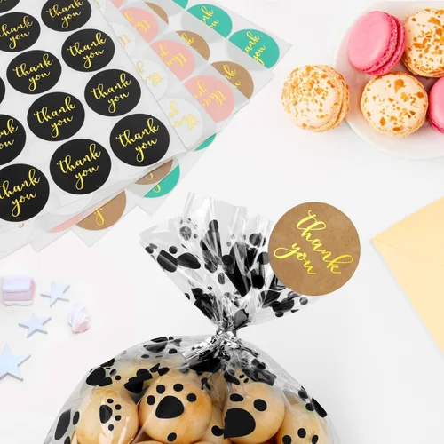 Vista 5 de 100 bolsas de celofán con estampado de patas de perro de mayor capacidad, bolsas de golosinas para perros y gatos con calcomanías, bolsas de dulces