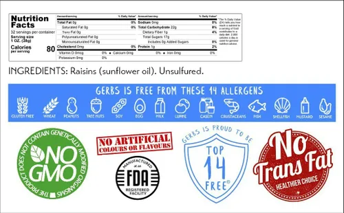 Vista 2 de Frutas secas GERBS, Top 14 libres de alergia alimentaria, sin sulfuro, sin conservantes, sin OMG, vegano