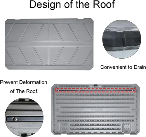 Vista 7 de Cobertizo de almacenamiento horizontal para jardines y patios, caja de almacenamiento de plástico impermeable, cobertizo pequeño de 26 pies cúbicos