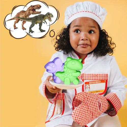 Vista 6 de Paquete de 2 moldes de silicona de dinosaurio con 12 cavidades 3D con temática de dinosaurios para hornear, herramienta de horneado para pastel