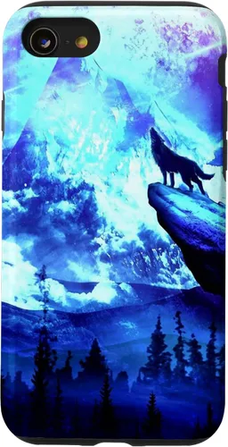 Vista 18 de Funda para iPhone 16 Wolf Mountain Pine Forest Moon Purple Galaxy